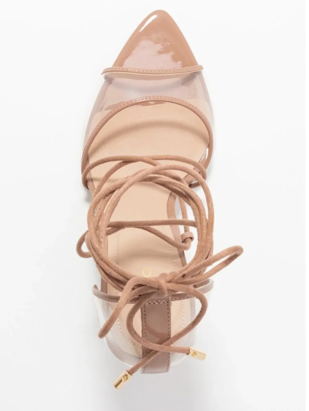 Aldo Amenabar Nude Clear Strappy Lace Up Stiletto Heeled Sandal Size 8